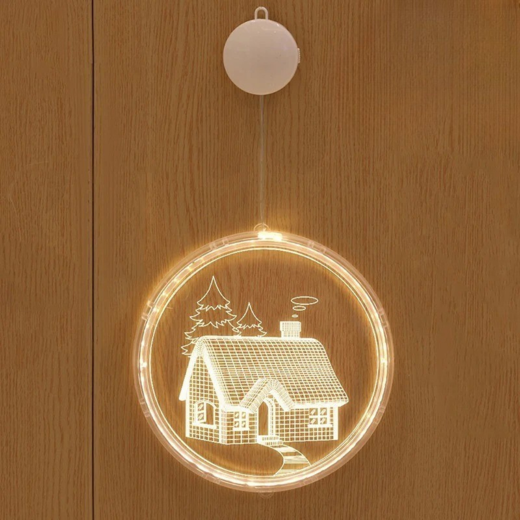 Luz ambiental navideña redonda con iluminación LED cálida y diseño moderno para decoración interior y exterior protegida