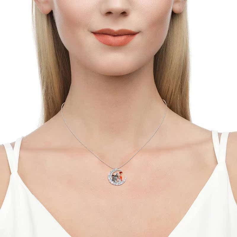 Collar Luna y Calavera con Brillantes – Aleación Galvanizada Unisex Estilo Gótico