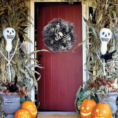 Guirnalda de Calaveras con Malla Negra – Decoración de Halloween para Interiores y Exteriores