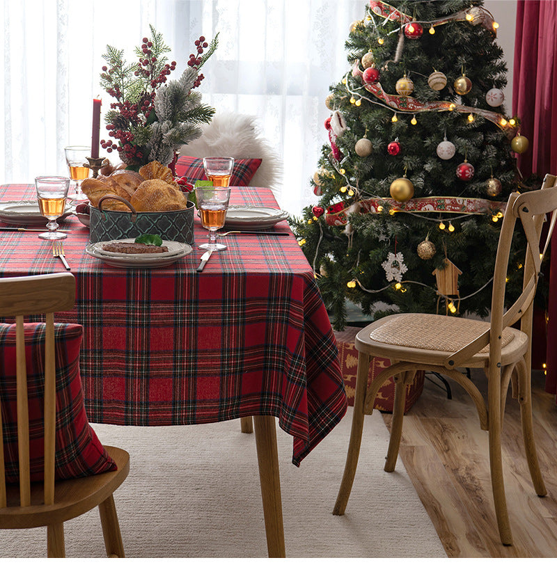 Mantel navideño nórdico de poliéster con diseño a cuadros y copos de nieve disponible en varios tamaños para decoración de mesa