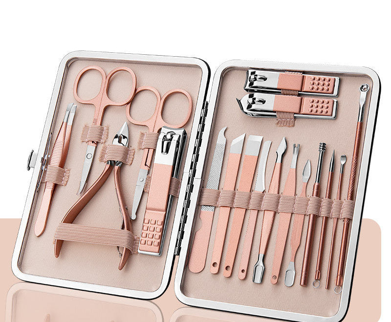 Set Profesional de Manicura y Pedicura en Acero Inoxidable con Estuche de Cuero