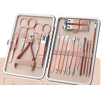 Set Profesional de Manicura y Pedicura en Acero Inoxidable con Estuche de Cuero