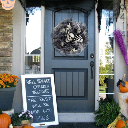 Guirnalda de Calaveras con Malla Negra – Decoración de Halloween para Interiores y Exteriores