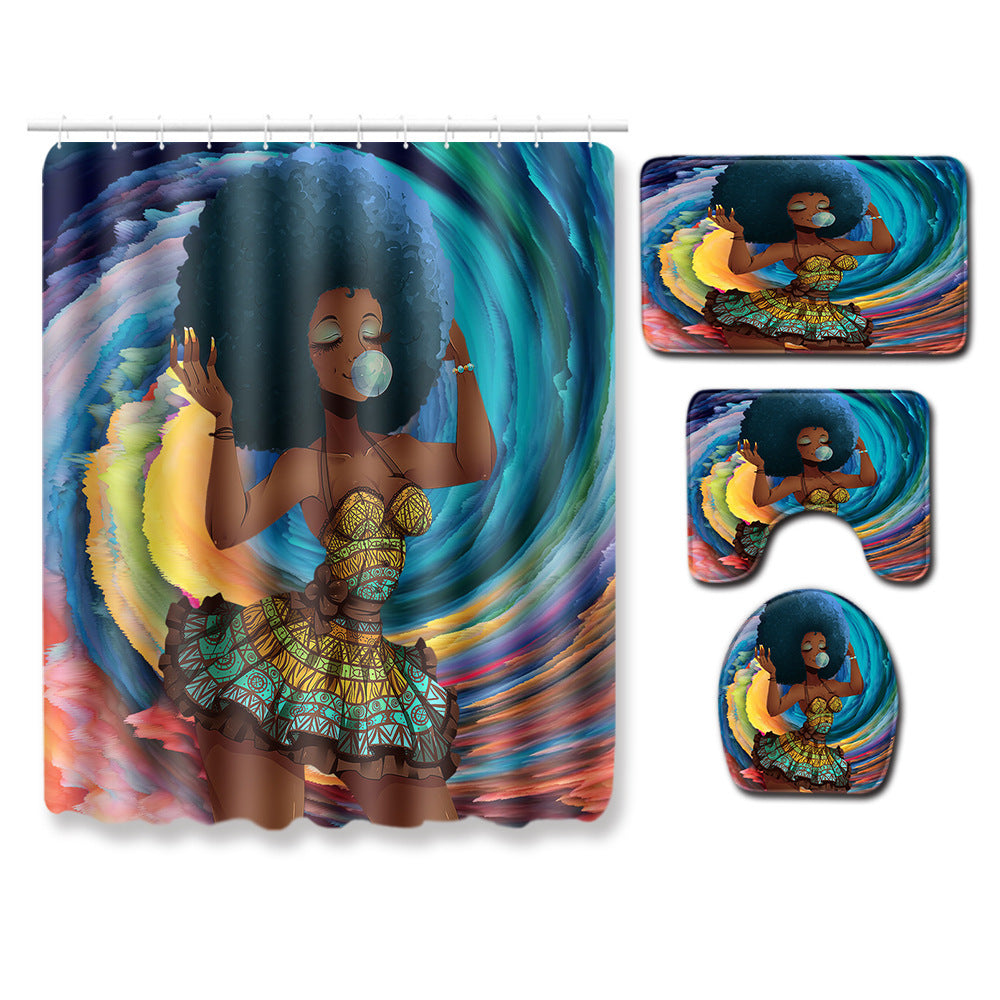 Set combinado de alfombra y cortina de baño — Estilo moderno y práctico