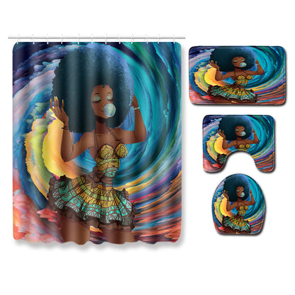 Set combinado de alfombra y cortina de baño — Estilo moderno y práctico