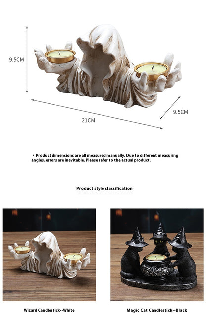 Candelabro Decorativo Gato Mágico – Adorno de Mesa en Resina para Halloween