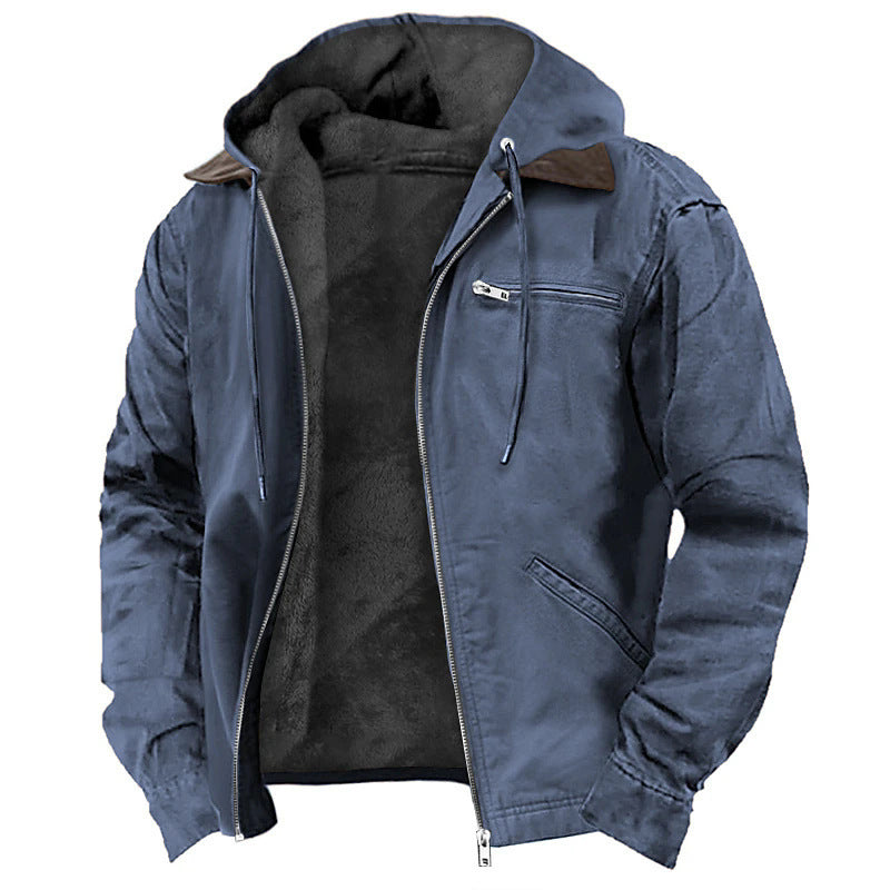 Abrigo de invierno con capucha para hombre – chaqueta cálida con cremallera y bolsillos