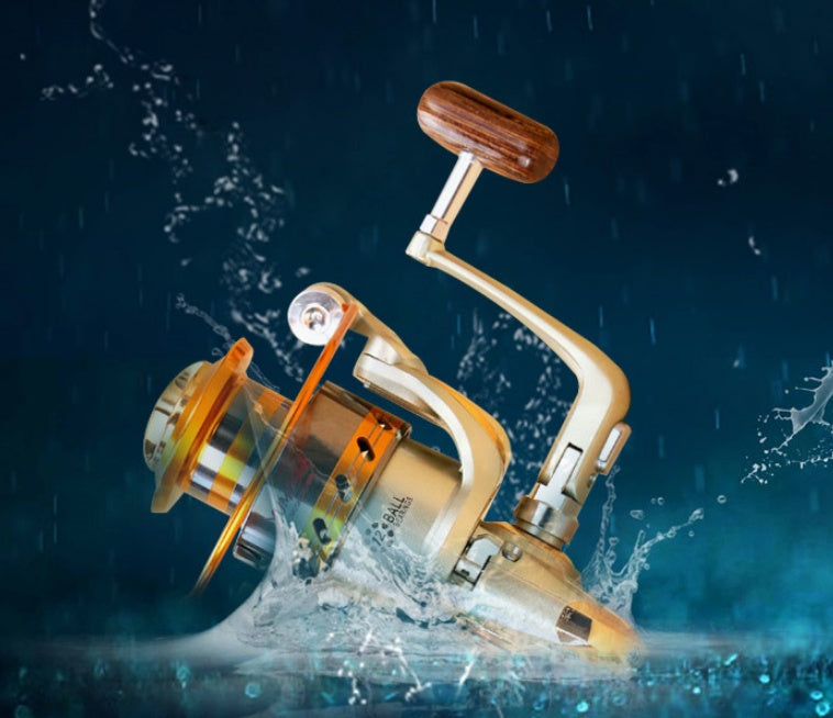 Carrete de pesca YUMOSHI 12BB ultraligero con mango de madera y cuerpo metálico