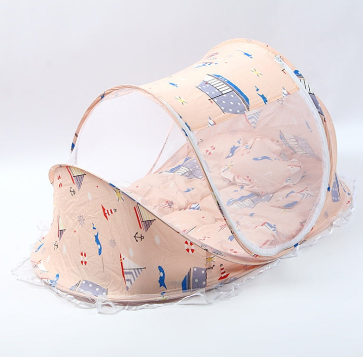 Cuna Plegable para Bebé con Mosquitera y Almohada – Set 2 Piezas