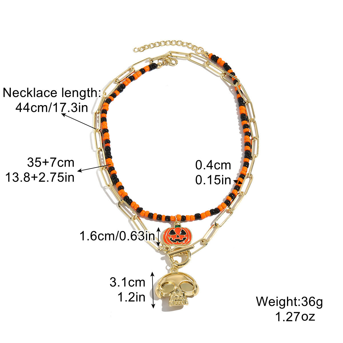 Collar Halloween con Colgante de Murciélago, Calabaza, Fantasma y Araña – Aleación de Zinc Galvanizada