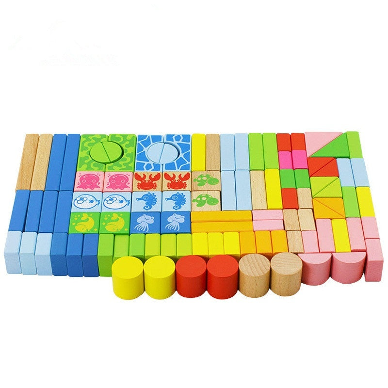 Bloques de Construcción Educativos “Ocean 100” – Juguete Montessori de Madera