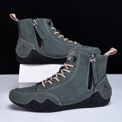 Botines altos de hombre en piel sintética — Estilo Martin artesanal con cremallera lateral