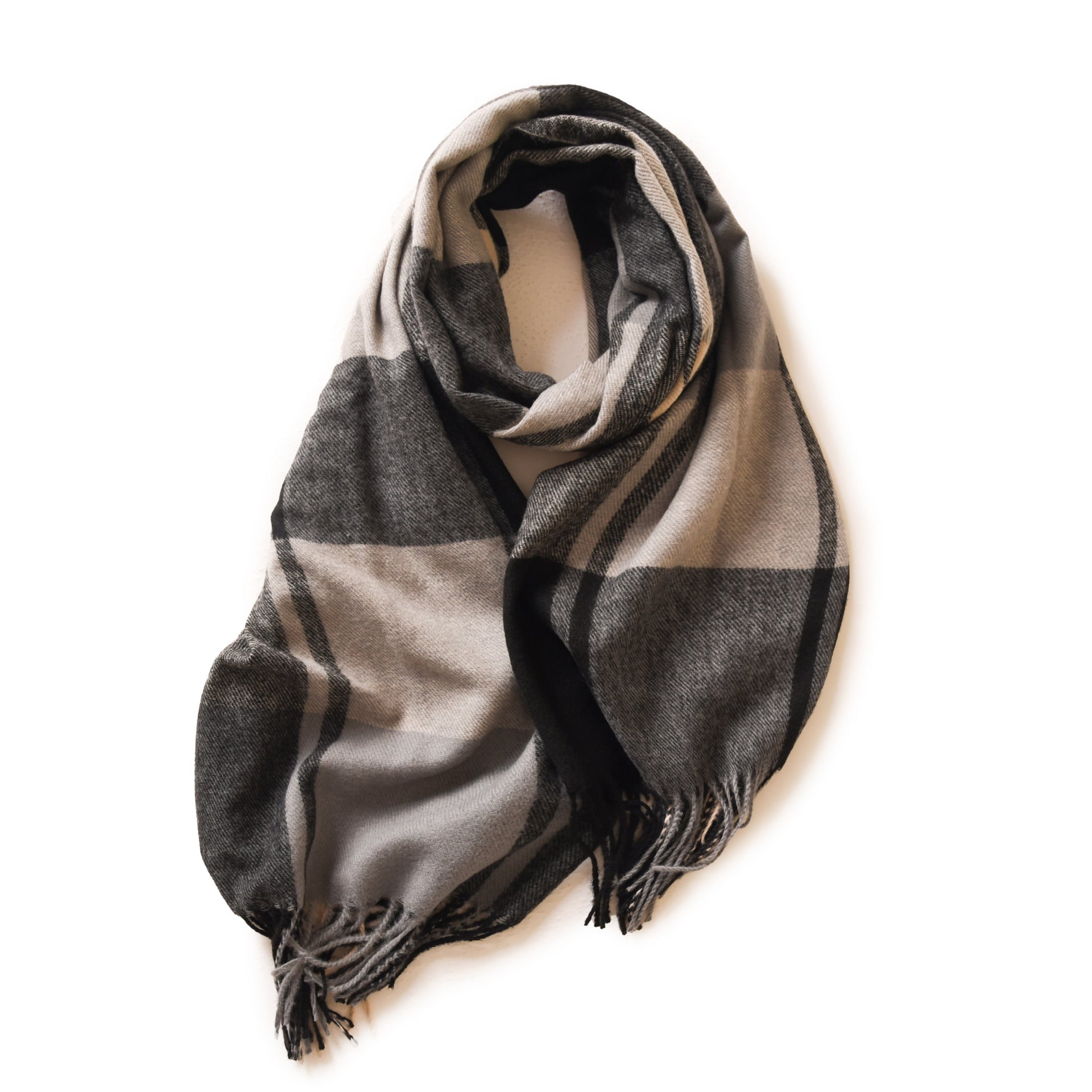 Bufanda de invierno para mujer de imitación cashmere con textura gruesa, diseño largo con flecos y tejido suave para mantener el calor.