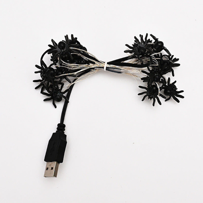 Guirnalda LED con Arañas Púrpuras – Luces Decorativas de Halloween USB o Pilas