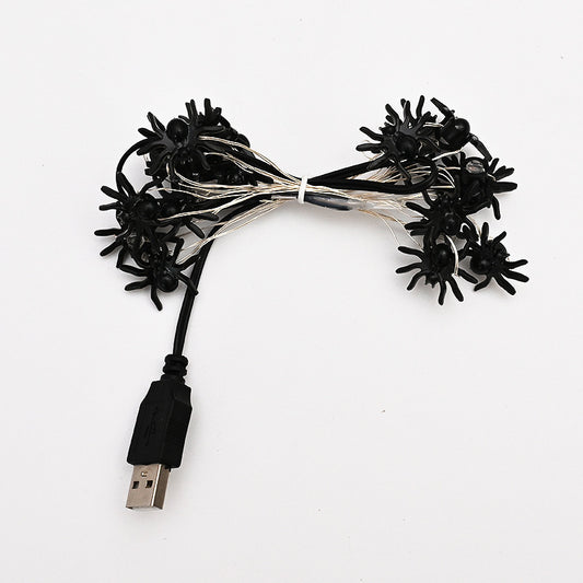 Guirnalda LED con Arañas Púrpuras – Luces Decorativas de Halloween USB o Pilas