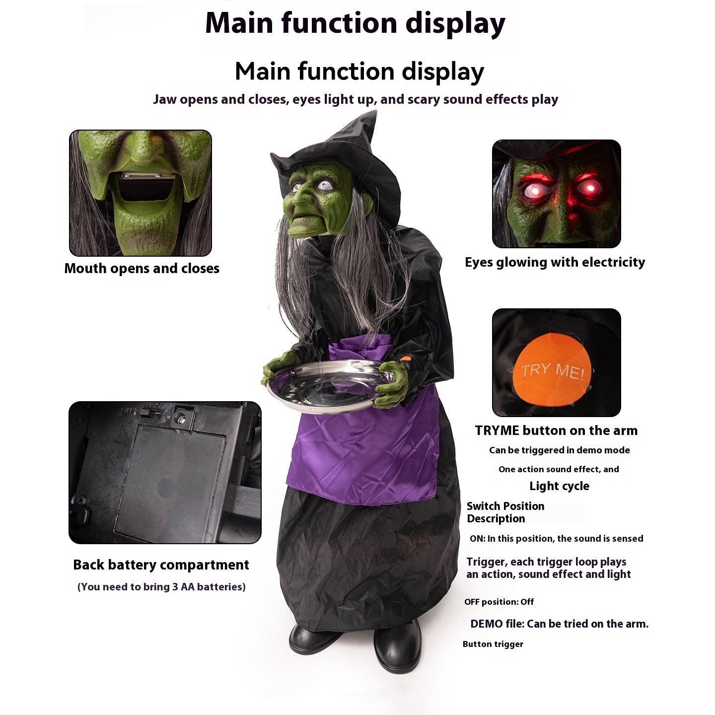 Bruja Eléctrica con Sensor de Sonido – Decoración Animada de Halloween