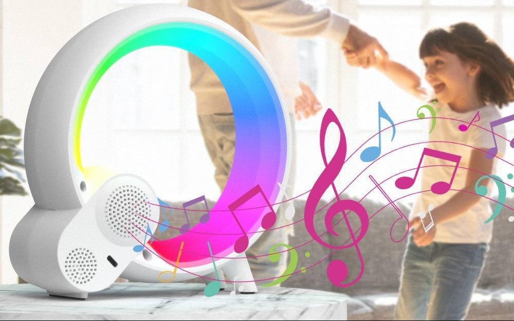 despertador inteligente Q con 90 LEDs RGBCW luz ambiental y sonidos de ruido blanco controlable por app y control remoto