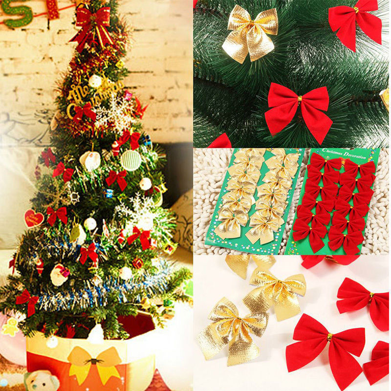 lazo decorativo navideño de poliéster con acabado brillante en tonos rojo, dorado o plateado para árboles y regalos