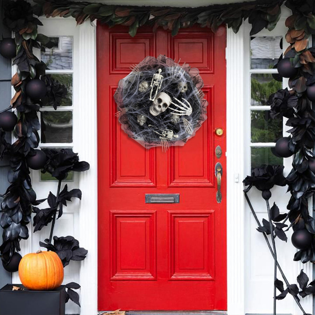 Guirnalda de Calaveras con Malla Negra – Decoración de Halloween para Interiores y Exteriores