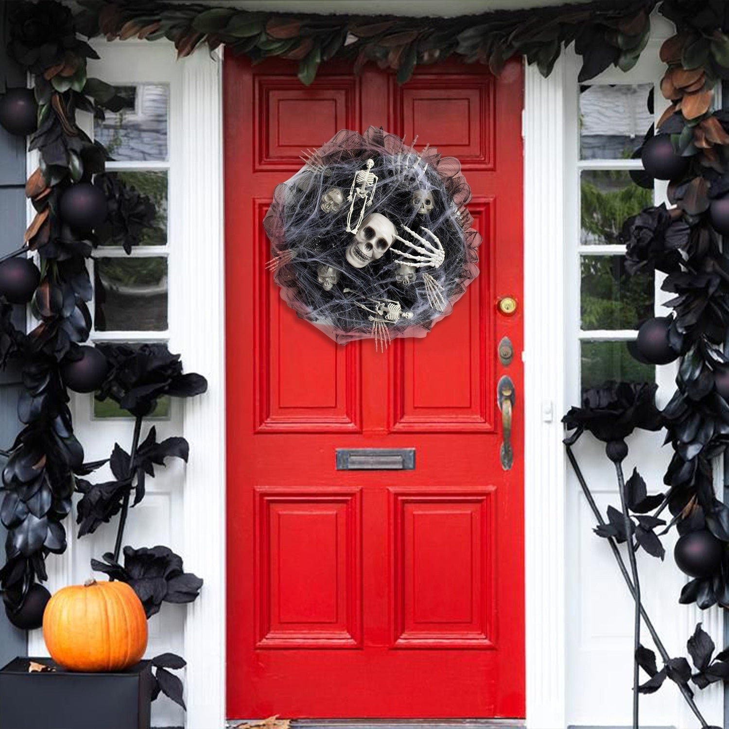 Guirnalda de Calaveras con Malla Negra – Decoración de Halloween para Interiores y Exteriores