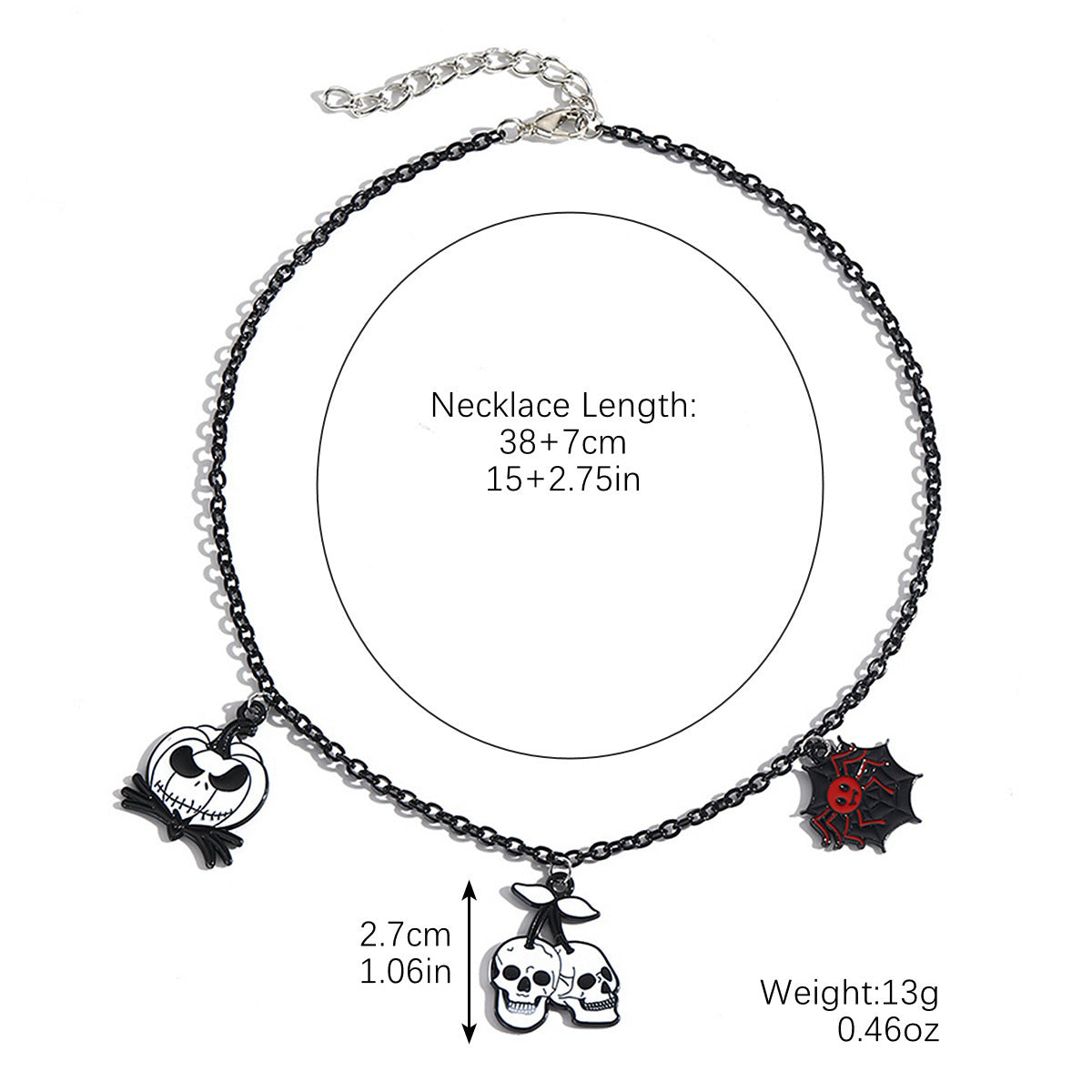 Collar Halloween con Colgante de Murciélago, Calabaza, Fantasma y Araña – Aleación de Zinc Galvanizada