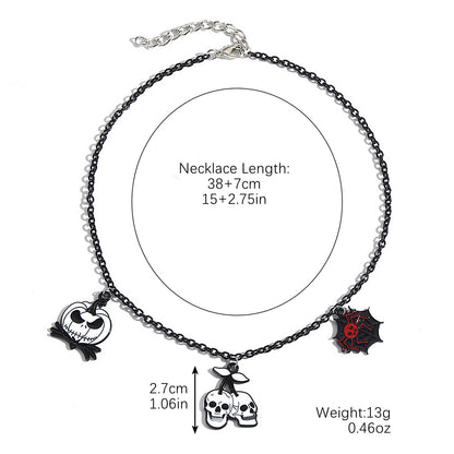 Collar Halloween con Colgante de Murciélago, Calabaza, Fantasma y Araña – Aleación de Zinc Galvanizada