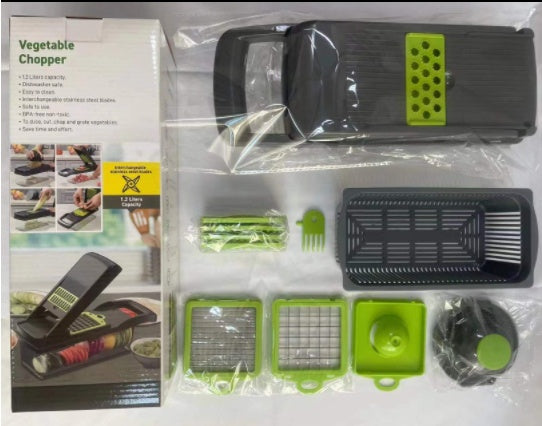 Cortador de verduras multifuncional 6 en 1 con rallador y recipiente