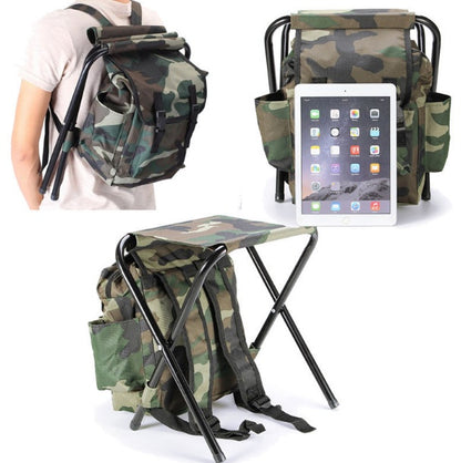 Silla mochila plegable de camuflaje – diseño portátil para camping y pesca