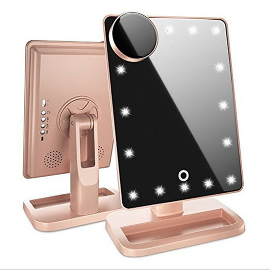 🪞 Espejo de Maquillaje con Pantalla Táctil – 20 LED + Altavoz Bluetooth + Aumento 10X ✨💄