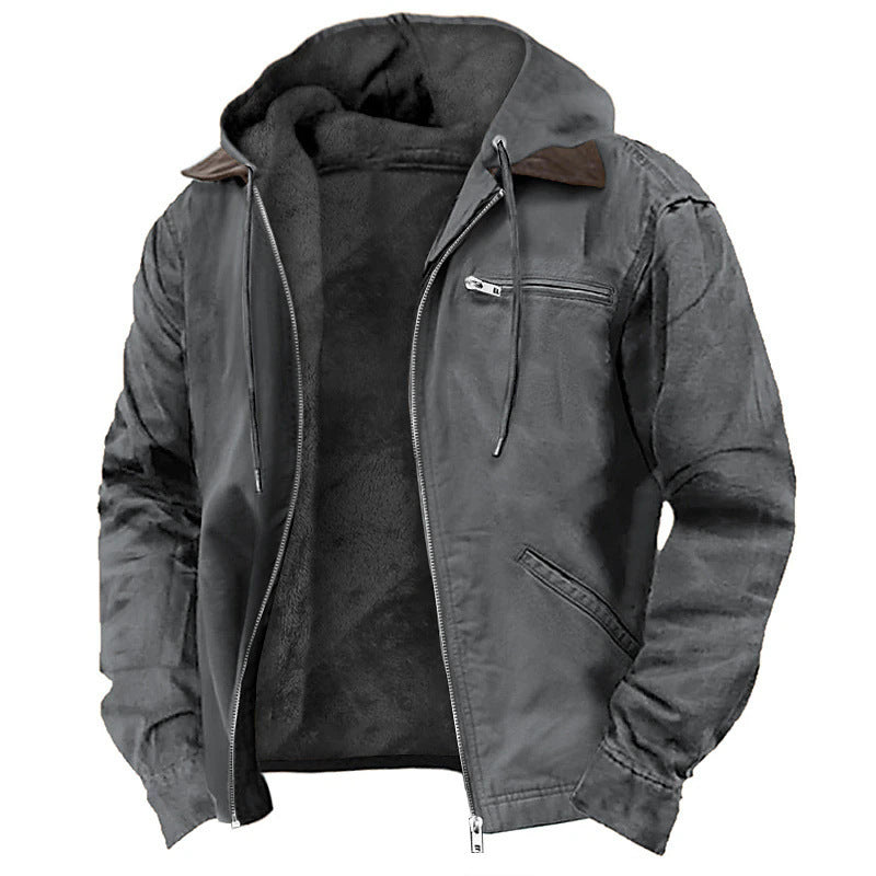 Abrigo de invierno con capucha para hombre – chaqueta cálida con cremallera y bolsillos