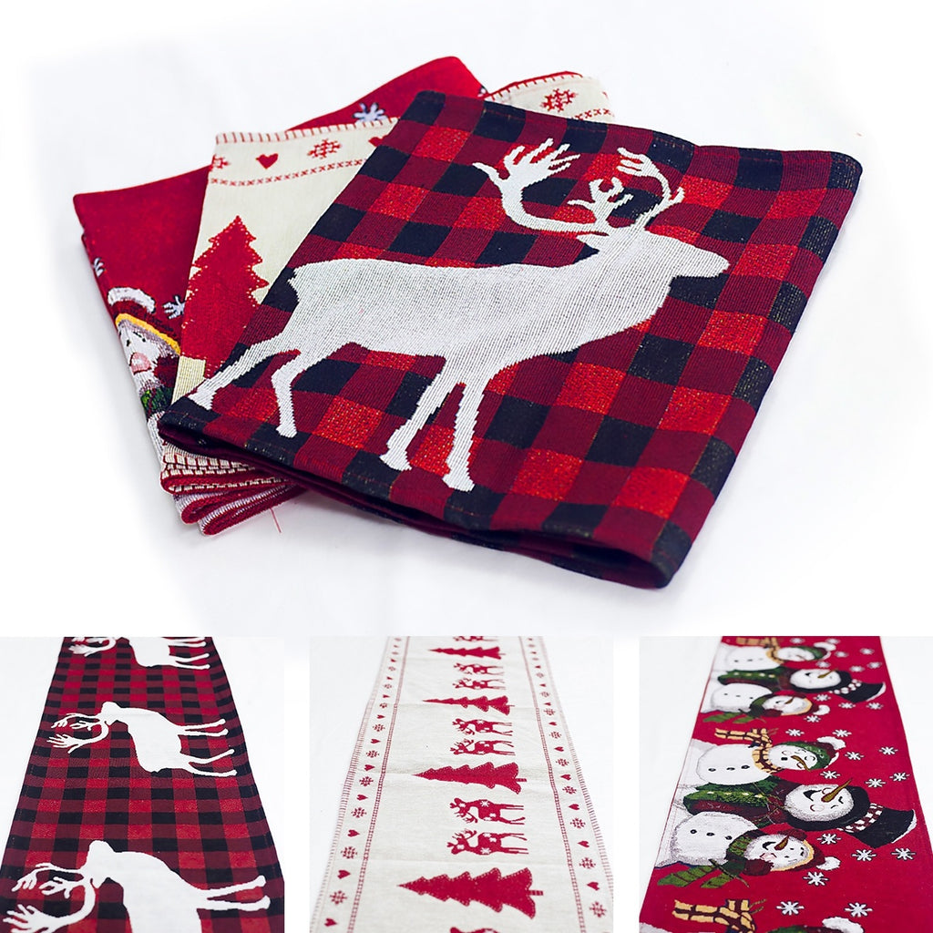 Camino de mesa navideño de lino y algodón de 35×180 cm con estampado de reno y muñeco de nieve para decoración de comedor