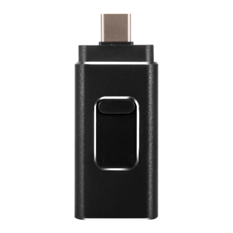 Memoria USB multifunción 4 en 1 con conectores Lightning, Micro USB, Type-C y USB para transferencia y almacenamiento de datos en múltiples dispositivos.
