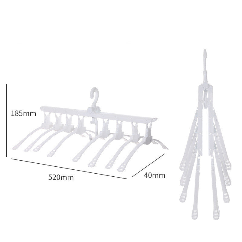 Perchero plegable de metal con diseño retráctil y antideslizante, apto para organizar múltiples prendas y ahorrar espacio en armarios domésticos o comerciales.