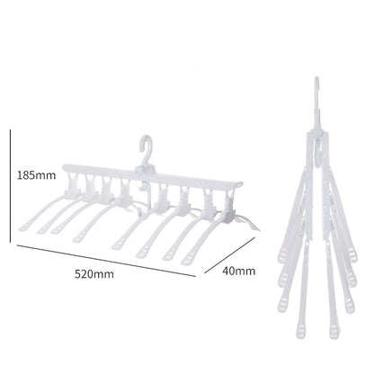 Perchero plegable de metal con diseño retráctil y antideslizante, apto para organizar múltiples prendas y ahorrar espacio en armarios domésticos o comerciales.