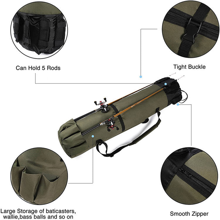 Bolsa cilíndrica de pesca multifuncional – porta cañas y accesorios impermeable Oxford 600D