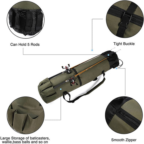 Bolsa cilíndrica de pesca multifuncional – porta cañas y accesorios impermeable Oxford 600D