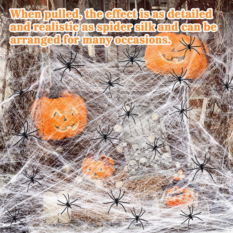 Telaraña Blanca con Arañas – Decoración Extensible de Halloween Realista