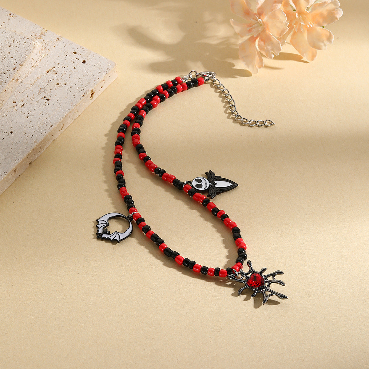 Collar Halloween con Colgante de Murciélago, Calabaza, Fantasma y Araña – Aleación de Zinc Galvanizada