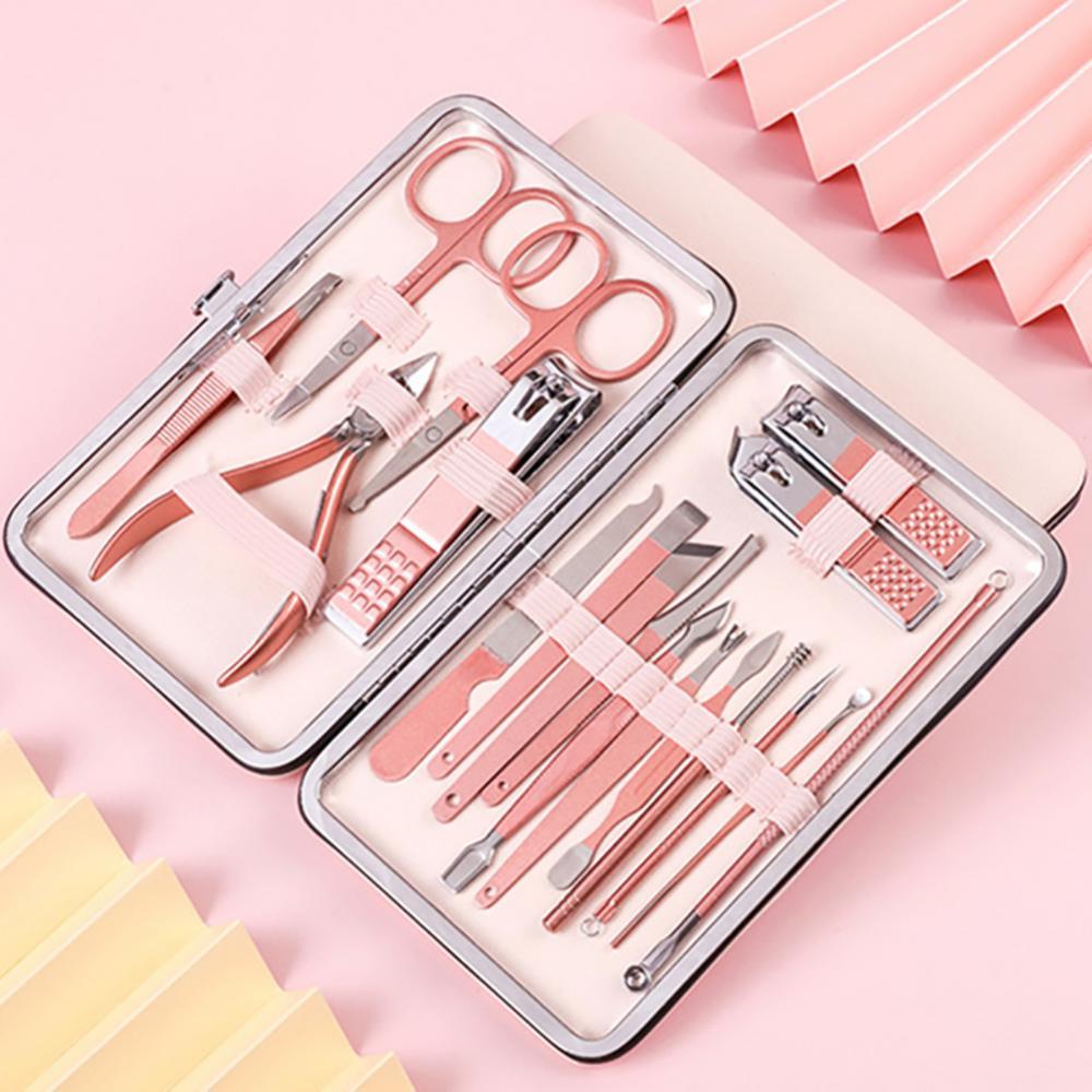 Set Profesional de Manicura y Pedicura en Acero Inoxidable con Estuche de Cuero