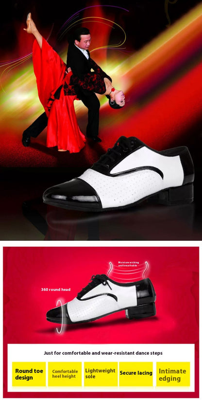Zapatos de Baile Latino para Hombre en Cuero Blanco y Negro – Entrenamiento y Escenario