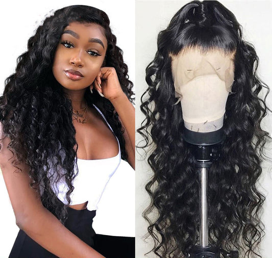 🖤 Peluca Negra Rizada – Encaje Frontal de Fibra Resistente al Calor ✨🔥