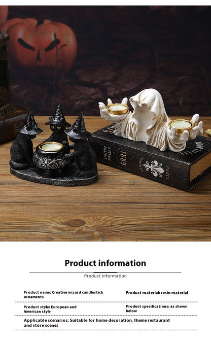 Candelabro Decorativo Gato Mágico – Adorno de Mesa en Resina para Halloween