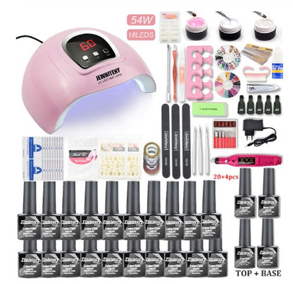 Kit Completo de Manicura Profesional con Lámpara LED 80W y Esmaltes UV