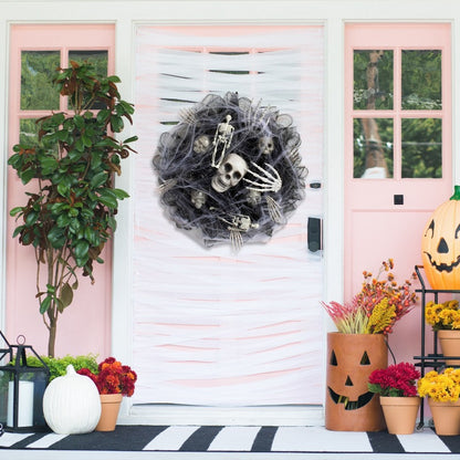 Guirnalda de Calaveras con Malla Negra – Decoración de Halloween para Interiores y Exteriores