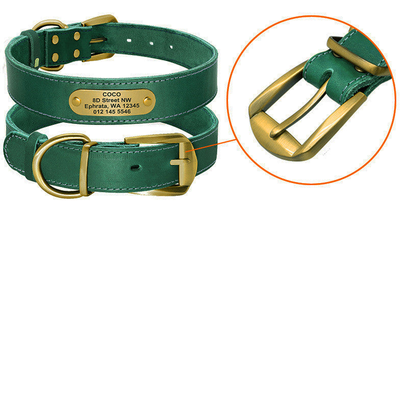 Collar de Cuero  con Placa de Identificación para mascota Dorada Personalizable