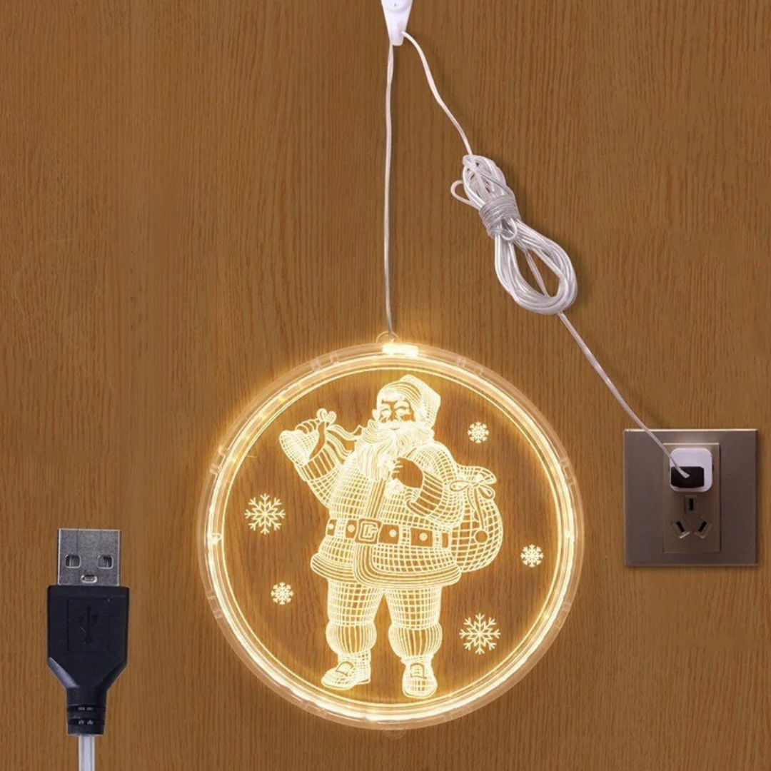 Luz ambiental navideña redonda con iluminación LED cálida y diseño moderno para decoración interior y exterior protegida