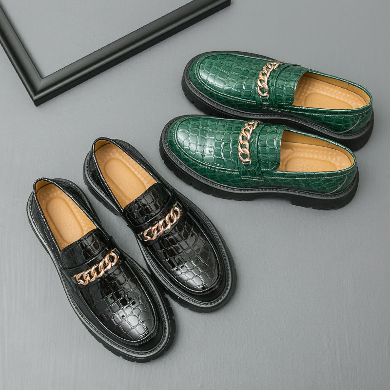 Mocasines de hombre con plataforma – Diseño de cuero PU efecto cocodrilo