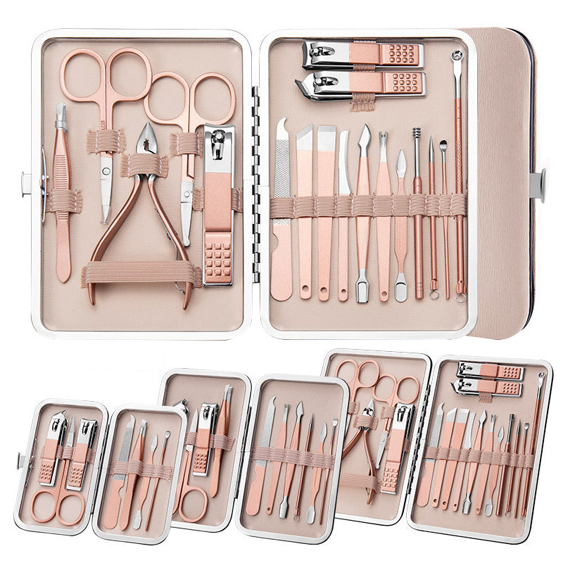 Set Profesional de Manicura y Pedicura en Acero Inoxidable con Estuche de Cuero