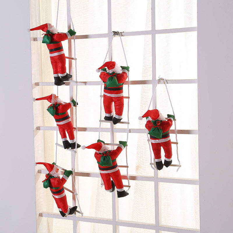 Adorno navideño colgante de Papá Noel ascendiendo por una escalera en varios tamaños para decoración interior y exterior protegida