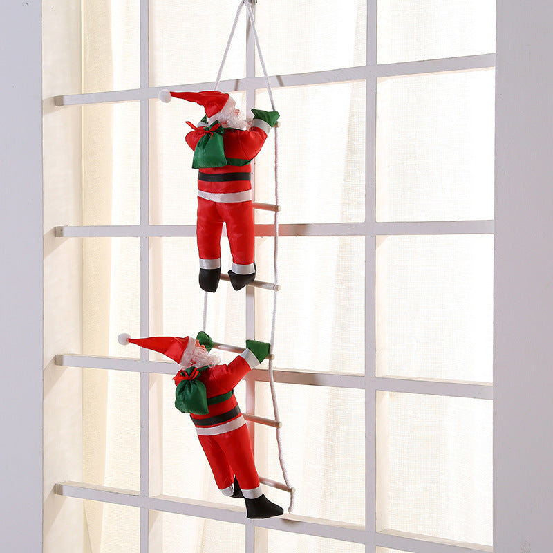Adorno navideño colgante de Papá Noel ascendiendo por una escalera en varios tamaños para decoración interior y exterior protegida